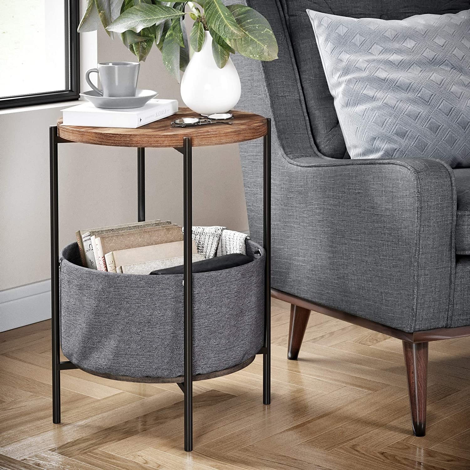 Sehpa Geniş Çantalı Kitaplık Çiçeklik Metal Atlantik Çam resmi